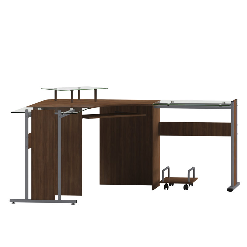 Cassiopeia Teakwood Laminate Corner Desk with Pull Out Keyboard Tray and CPU Cart